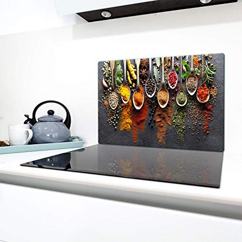 QTA - Placa protectora de vitrocerámica 80 x 52 cm 1 pieza cocina eléctrica universal para inducción protección contra salpicaduras tabla de cortar de vidrio templado como decoración Especias