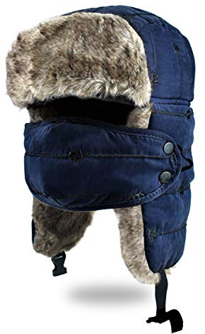 BROTOU Unisex Trooper Hat, Warm Thick Winter Hats Ear Flap Trapper Hat with Windproof Mask for Skiing, Hiking, Skating and Climbing (Dark Blue)