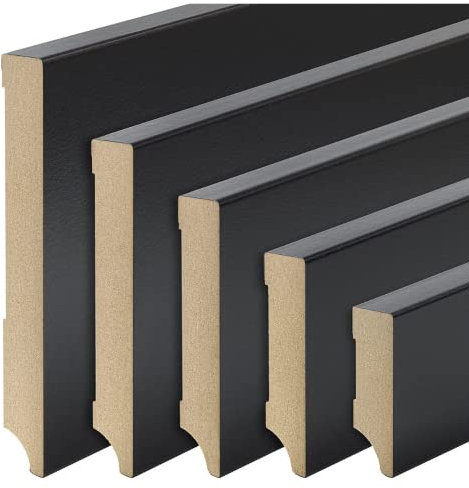 REESE Sockelleisten Schwarz - Weimarer Profil - MDF Folie - 60mm Höhe - 5 Stück / 11,5lfm - Fußleisten modern - nicht selbstklebend - 230 cm