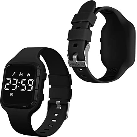 HUYVMAY Fitness Schrittzähler Uhr ohne App und Handy, 20-tägige Akkulaufzeit Wiederaufladbare Uhr, Wasserdicht Fitnessuhr für Junge Mädchen Kinder/Damen/senioren, Armbanduhr mit Schrittzahl 3 Weckers