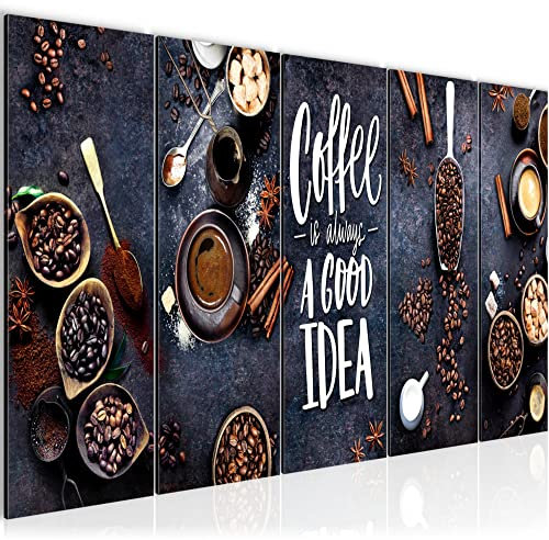 Runa Art Bild Küche Kaffee Wandbilder auf Vlies Leinwand 5 Teilig Wanddekoration Esszimmer Küchenbilder 041856a