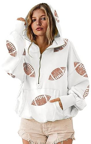 SeekMe Women Game Day Sweatshirt Sequin Football Hoodies Pullover Fall Top