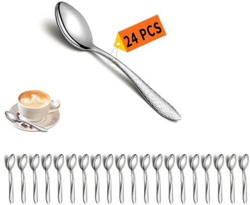 Kyraton Cucchiaini, 24 pezzi cucchiaini da 16 cm in acciaio inossidabile con, cucchiai gelato, cucchiaio da dessert, cucchiaino da caffè, cucchiaio argenteria confezione da 24