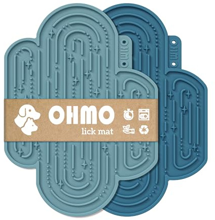 OHMO Tapis de Leche pour Chien Grandes, Tapis de lechage pour Chiot Chat - 2 Paires, inspiré par Le Cactus, pour soulager l'anxiété de l'animal(Bleu foncé et Bleu Clair)