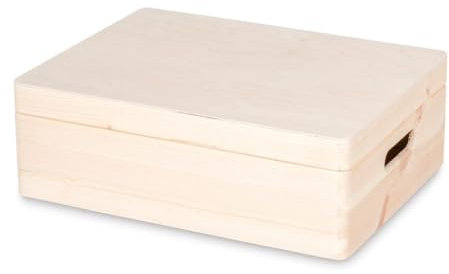 Pinus - Holzkiste mit Deckel, 40x30x13,5 cm, Schatzkiste, Bastelkoffer mit Klappverschluss, Holzbox, Schatztruhe aus Holz, Aufbewahrungsbox, Kiefer, 315100C