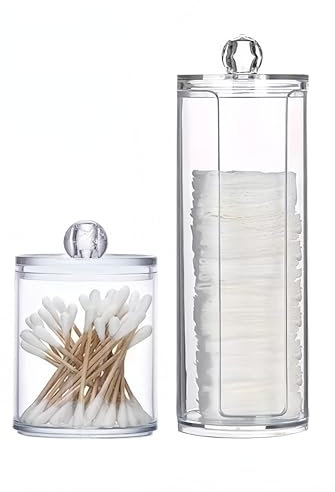 MIEGUIWOR 2 Wattestäbchen Behälter und Wattepadspender aus Hochwertigem PET – Klar, Staubdicht und Langlebig – Ideal für Kosmetik, Q-Tips und Make-up – für Bad, Schminktisch und Büro (transparent,B)