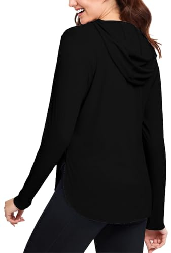 JTSONN Tee Shirt Anti UV pour Femme Protection UV T Shirt de Sport UPF 50+ Course Léger Respirant Fonctionnel Séchage Rapide à Manches Longues Hoodie Pullover de Randonnée