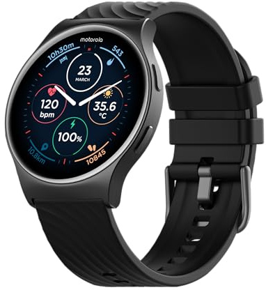 Motorola Moto Watch 120 - Premium Bluetooth Smartwatch with AMOLED Display, 10-Day Battery, Heart Rate & SpO2 Tracking, Fitness & Health Monitoring, Compatible with Android and iPhone - Phantom Black