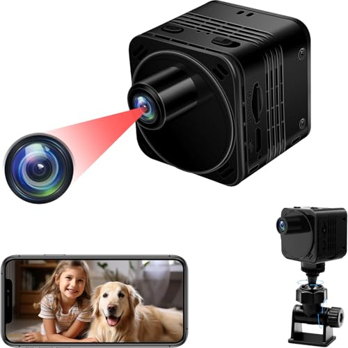TANGMI Liten kamera, 4K och 160° vidvinkel mini WLAN-kamera, integrerat batteri mini WiFi-kamera och icke-WiFi-läge med mörkerseende och rörelsedetektering