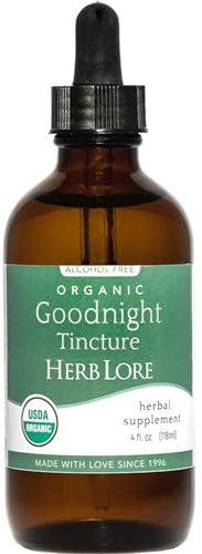 Herb Lore Organic Goodnight Tincture - Liquid Sleep Aid Drops with Valerian Root & Passion Flower Extract for Adults & Kids - Melatonin Free Herbal Sleep Supplement - 4 fl oz