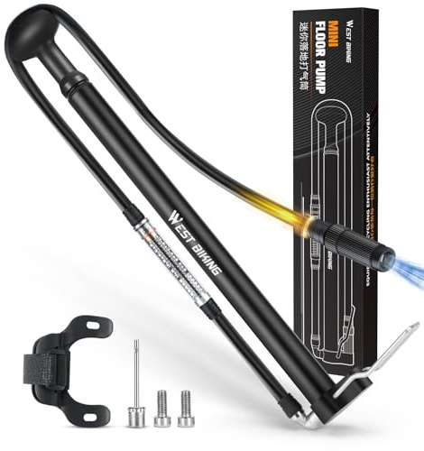 CYCLESPEED Mini Bike Pump with Pressure Gauge Portable Bicycle Pump, Aluminum Alloy 160PSI Floor Bike Pump Fits Presta And Schrader Valves, Lightweight Air Bike Tyre Pump for Road Mountain Bike Balls