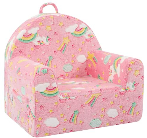 MeMoreCool Kids Sofa Couch, Soft Plush Toddler Chair Comfy Baby Armchair | Glow in The Dark Toddler Sofa for Boys Girls Age 1-3, Foam Kids Couch for Bedroom Décor, Colorful Unicorn