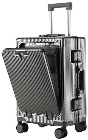 VHVYWY 50,8 cm kabinväska med 4 hjul, resväska med hårt skal med TSA-godkänt bagagelås, handbagage med mugghållare USB-laddningsport, främre öppet bagage för affärsresor semester, Mörkgrått, 20in