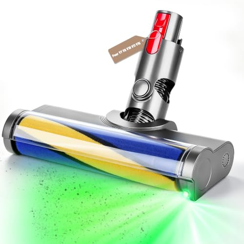 Borste för Dyson V7 V8 V10 V11 V15 Rengöringshuvud med Inbyggd Grön LED-belysning och Mjuk Rulle för Hårda Golv Munstycke och Tillbehör kompatibelt med Dyson Dammsugare