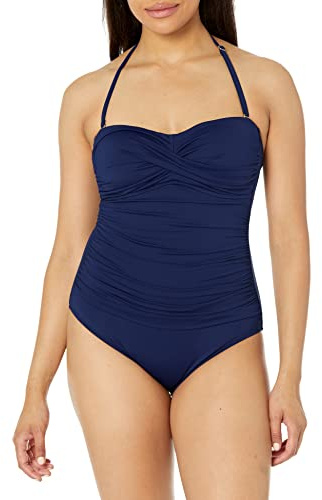 Anne Cole Donna Front-Shirred Bandeau One-Piece Swimsuit Costume Intero - Blu - 46