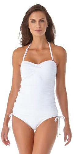 Anne Cole Tankini Bandeau froncé torsadé sur Le Devant pour Femme, Blanc, XL
