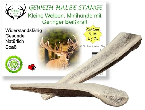 ARTISAN GIFT CO OS Corni di Cervo Aperto per Cuccioli e Cani con Un Morso Delicato, Peso Minimo Confezione 56gr. (S - 2 pz.)