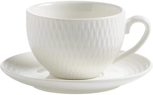Maxwell & Williams Diamonds Espressotasse mit Untertasse Rund, Espresso Tasse, Hartporzellan, Weiß, 100 ml, DV0029