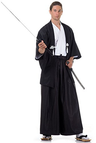 PRINCESS OF ASIA Japan Samurai Set Kimono Kostüm Hakama Hosenrock + Kendo Gi+ Haori M L XL (Einheitsgröße, Schwarz & Weiß)