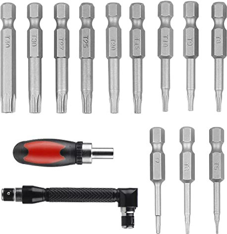 CPROSP Juego de Destornilladores Torx de 50mm de Longitud, con 2 Destornilladores Torx, T5,T6,T7,T8,T9,T10,T15,T20,T25,T27,T30,T40, Acero S2, Cabeza de Estrella