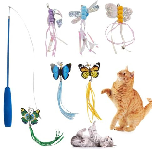 SYH&AQYE Katzenspielzeug Set, Interaktives Katzenspielzeug mit Schmetterlingsspielzeug, Bugersatz Spielzeug mit Glocken für Kleine Große Katzen