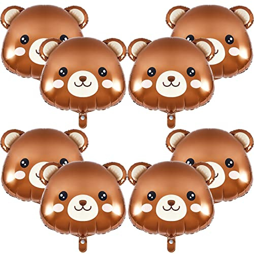 Junkin 8 Pcs Bear Balloons 21x22 Inch Animal Bear Baby Shower Decorations Helium Brown Foil Balloons for Jungle Woodland Animal Farm Safari Theme Party Decoration