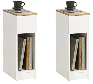 SoBuy 2er Set Nachttisch schmal Nachtschrank Beistelltisch mit Schublade und Ablage Nachtkästchen Nightstand für Schlafzimmer Wohnzimmer Weiß B20 x T35 x H60 cm FBT111-WNx2