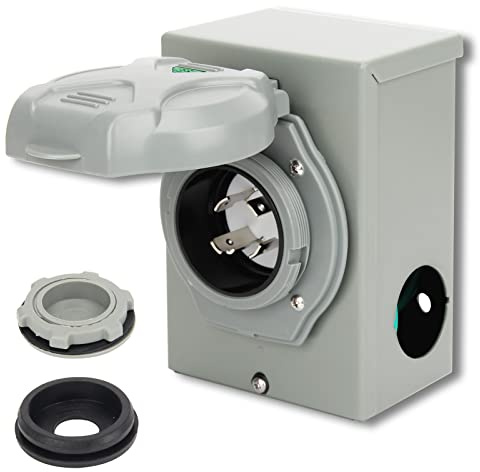 OPL5 30AMP Generator Power Inlet Box with Pre Punched Knockouts, NEMA L14-30P for 4 Prong Generator with LED Indicator Light 125/250 Volt, 7500 Watts for Outdoor Use, ETL Listed (L14-30P)