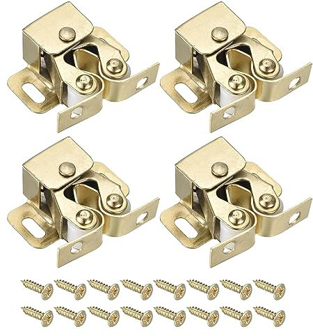 QUARKZMAN 4 Juegos Doble Rodillo Cierre Gabinete Pestillo Herraje Accesorio para Gabinete Alacena Armario Muebles Puerta, Oro