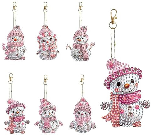 EclipseGuard 6 PCS Diamond Painting Pendentif Noël, DIY pour Enfants et Filles, Peinture diamant double face, porte-clés pendentif, cadeaux pour enfants de 3 à 10 ans, Rose