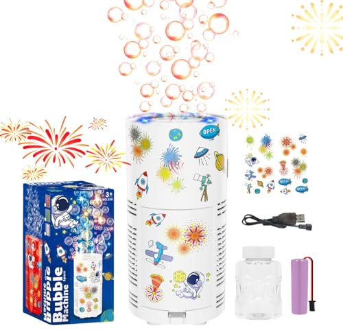 PANACARE Feuerwerk Seifenblasenmaschine für Alle Feier, Seifenblasenmaschine Kinder 10000+ Blasen/Min mit Seifenblasenlösung/Licht/Akku, Bubble Machine Kids Geschenk/Hochzeit/Party/Feier/Bühne