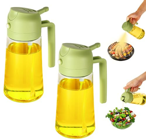 2 Piezas 450ml 2 en 1 Dispensador de Aceite y Pulverizador de Aceite, Vertedor Dispensador de Aceite de Oliva para, Cocina, Cocinar,Freidora de Aire,Ensalada, Barbacoa