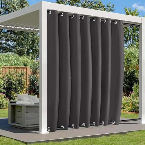 BliRiki Outdoor Vorhänge Wetterfest Sonnenschutz, Outdoor Vorhang mit Ösen Oben und Unten, Wasserdicht Outdoor Gardinen für Pavillon Terrasse Veranda | 1 Stück, Dunkelgrau, B254xH305cm