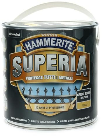 Hammerite Superia Esmalte Metal Antióxido Interior y Exterior Mate Gris Oscuro, 250 ml