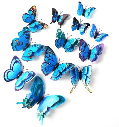 Jisrcha 60 Pezzi Adesivo da Parete Farfalla, Farfalle di Carta 3D, Decorazioni Murali a Farfalla Adesive per Decorazioni per La Camera dei Bambini, Decorazioni per Tende, Tavoli da Pranzo (Blu)
