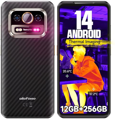 Ulefone Armor 25T Téléphone Portable Incassable avec Imagerie Thermique, 12Go+256Go/2To, Android 14, Smartphone Incassable 6500mAh/33W, 6.78 FHD+/120Hz, 64MP+50MP, Telephone 4G Dual Sim/NFC/OTG/GPS