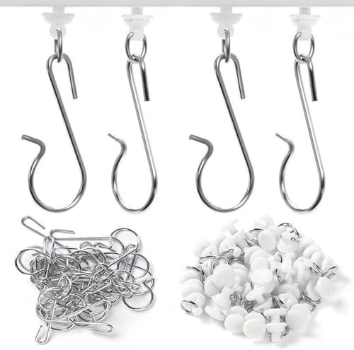 XDGBGFN 60 Stück Gardinenhaken für Schienen Gardinenhaken Gleiter inklusive 30 Vorhang Haken und 30 Gardinen Gleiter für Schienen Duschvorhang Fenstervorhänge