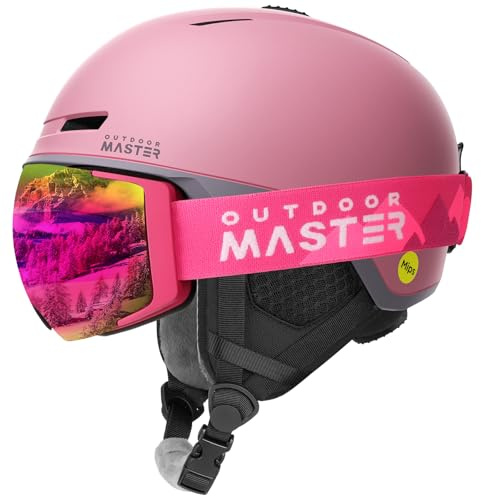 OutdoorMaster Diamond II MIPS Ski Helmet with Ski Goggles PRO Set - Adjustable Fit Snowboard Helmet and Snow Goggles Set - Snow Sport Helmet for Men, Women & Youth - Matte Pink, L