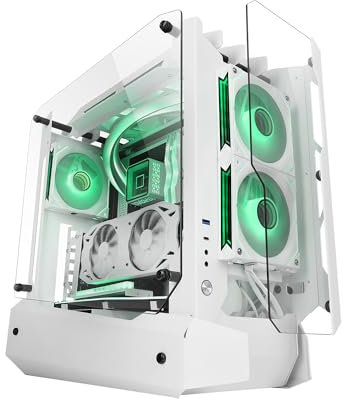 Mars Gaming MC-Edge, Caja Gaming ATX, Diseño Open Air, Triple Panel Cristal Templado, Semitorre PC Soporte Refrigeración Líquida hasta 240mm, Sistema Gestión Cableado Interno, USB-C y USB 3.0, Blanco