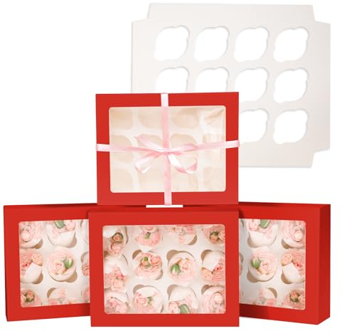 Gcardist Auto-pop Up 12 Cupcake Boxes with Window Rot 6 Packs Cupcake Box 33x25.4x9cm Bakery Boxes For Cupcakes Carrier, Cupcake Containers（13×10×3.5 inch）