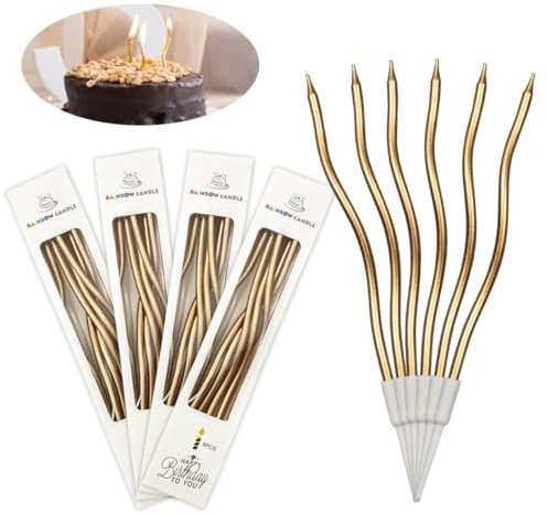 SHSMPXOY 24 Piezas Velas Cumpleaños,Velas Largas para Pasteles Con Soporte,Velas Pastel Champán Tarta de Cumpleaños Espiral,Suministros de Decoración de Pasteles de Para Bodas (Champán)