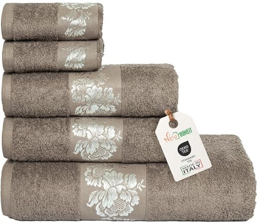 nice homeit Juego de Toallas de baño – 100% algodón Hilado en Anillo – Extra Suaves y absorbentes – Juego de Toallas de baño – Made in Italy (marrón)