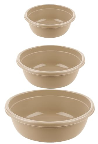 Set di 3 Bacinelle Rotonde in Plastica senza BPA – Bacinella Bucato 5 L, 7,5 L e 10,5 L – Bacinella Grande e Catino per Bucato – Contenitore Multiuso per Lavaggio, Pulizia e Giardino (marrone)