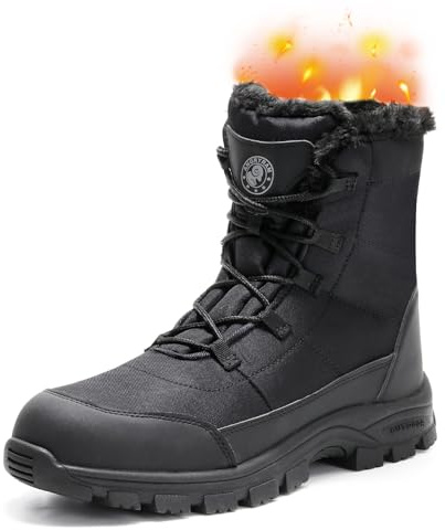 ANGRYRAM Winter Steel Toe Boots for Men Comfortable Slip Resistant Puncture Resistant Work Boot Indestructive Construction Work Shoes Warm Faux Fur Snow Boots