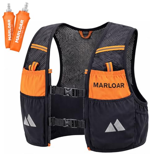 MARLOAR Chaleco de hidratación Running con 2 Soft Flask de Regalo – Mochila Running, Ligera y Transpirable. (Black, S)