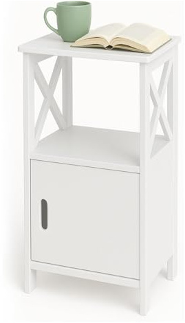 GREENSAPPIRE Bedside Table, Side Table with Drawer and Open Storage Shelf, Bedside Cabinet White Coffee Bedside Table for Bedroom Living Room Small Space, 60×30×30cm