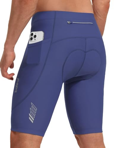 baleaf Men's Cycling Shorts Padded Bike MTB Short Padding Road Biking Cycle Gear Zipper Pockets UPF 50+ Blue M
