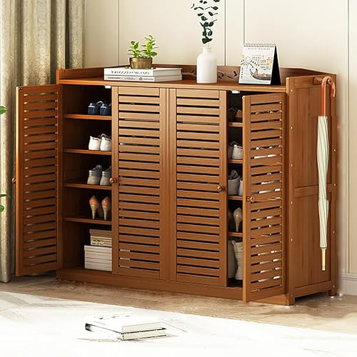 Scarpiera in bambù a 6/7 ripiani, autoportante, con ante a persiana, per ingresso, armadio stretto e corridoio, elegante soluzione di archiviazione marrone per soggiorno
