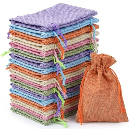 Luxorium 18 bolsitas de tela pequeñas con cordón, bolsas tela 10 x 14 cm, coloridos saquitos de yute para regalo, joyas, té y café