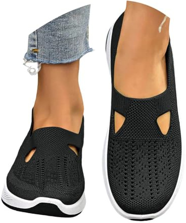 QIUhhpuy Chaussure Orthopédique Femme Été Baskets Légère Respirante Basket Ballerines Antidérapante Marche Enfiler Sans Lacet Sneakers Chic Fitness Slip on Confort Basquette Course Travail
